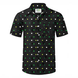跨境高尔夫休闲印花短袖衬衫3D数码印花一件来图男士开衫