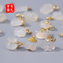 天然荔枝冻白玛瑙福袋猫爪吊坠 18K真金古法串珠首饰项链配件批发