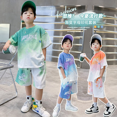 Children's sporty short sleeve set summer 2024 new middle and large size boys trendy cool basketball uniform in pure cotton