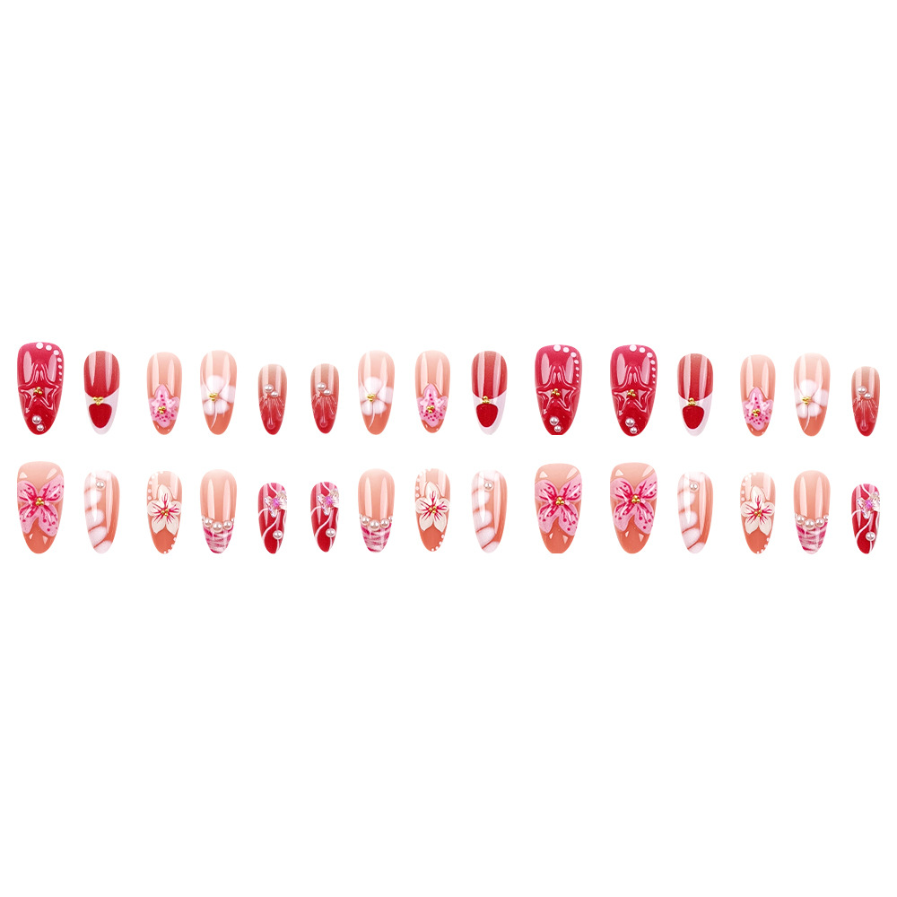30 piezas de venta en caliente transfronteriza hecha a mano almendras desgaste de uñas estereoscópicas dulces flores de viento fresco mariposa perla goteo de pegamento de uñas