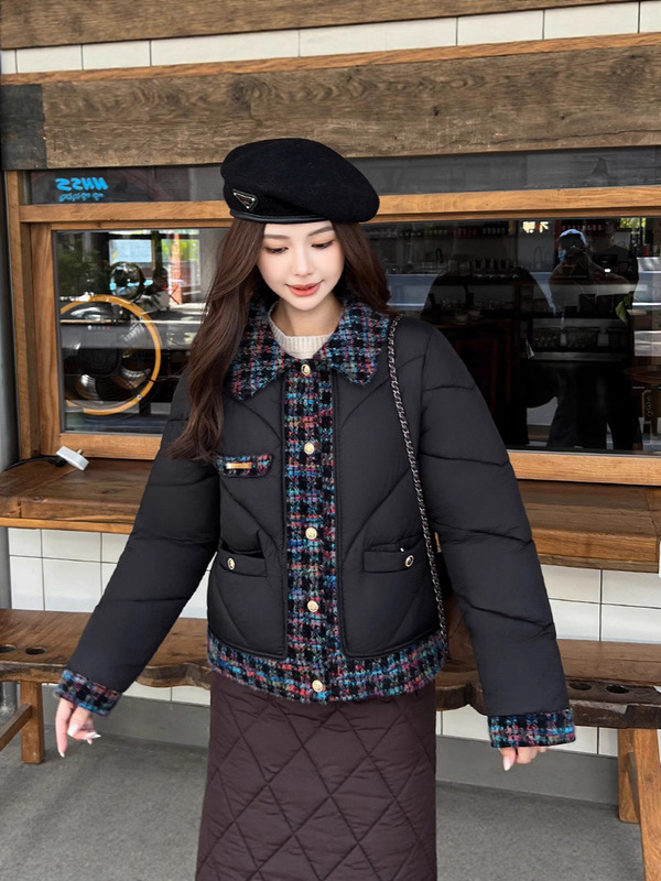 小香风拼接棉服女短款冬季新款洋气保暖棉袄小棉衣显瘦外套厂家直|undefined