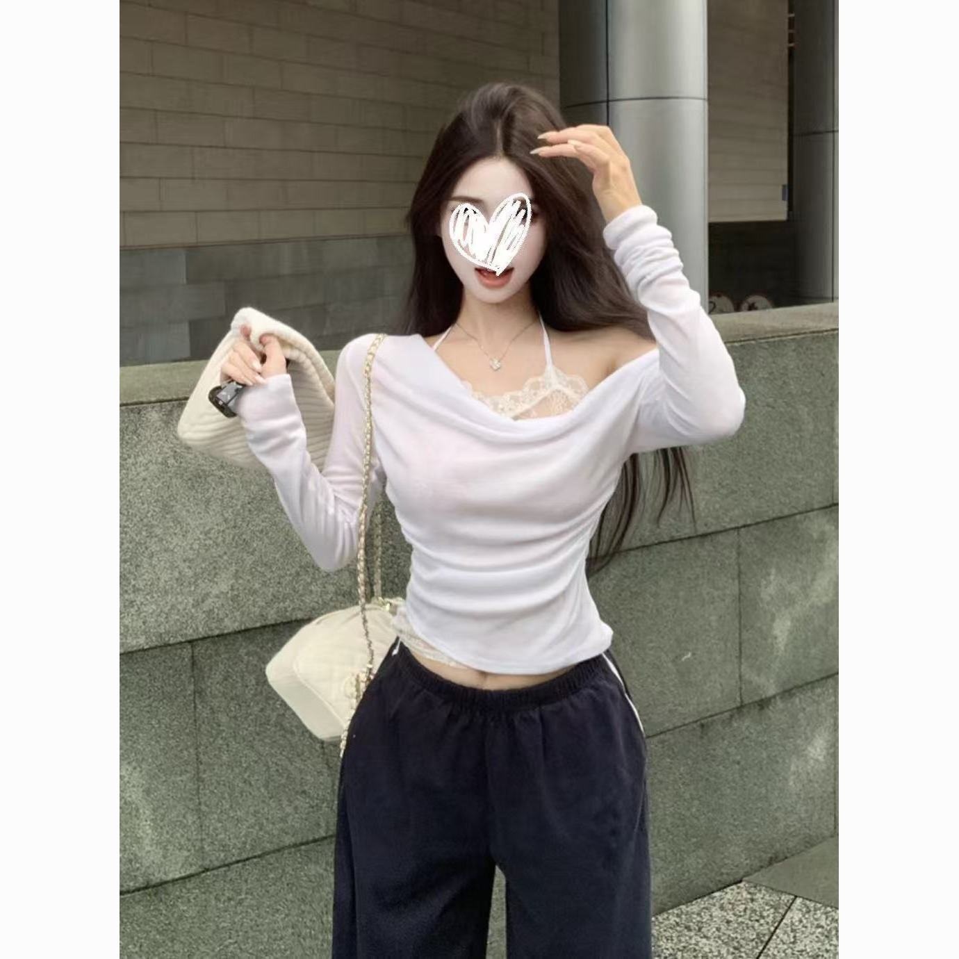 【原版满幅花边做法，40支酷丝绵】假两件长袖t恤蕾丝内搭小众打