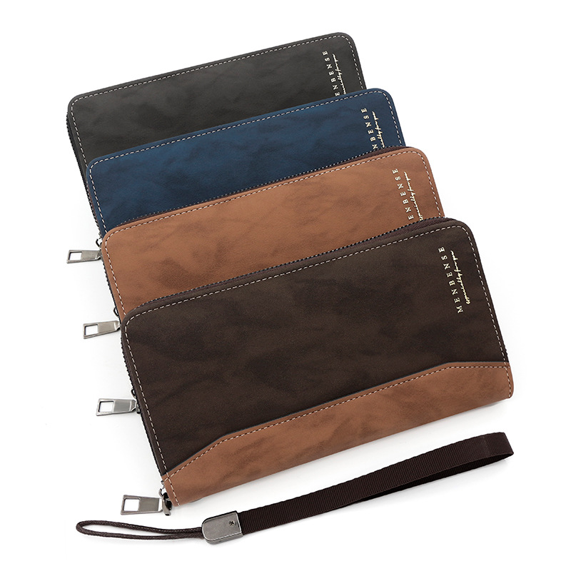 Hombres europeos y Americanos de longitud media cremallera Cartera de costura bolsa de la cadena de gran capacidad de embrague bolso del teléfono móvil titular de la tarjeta de cambio