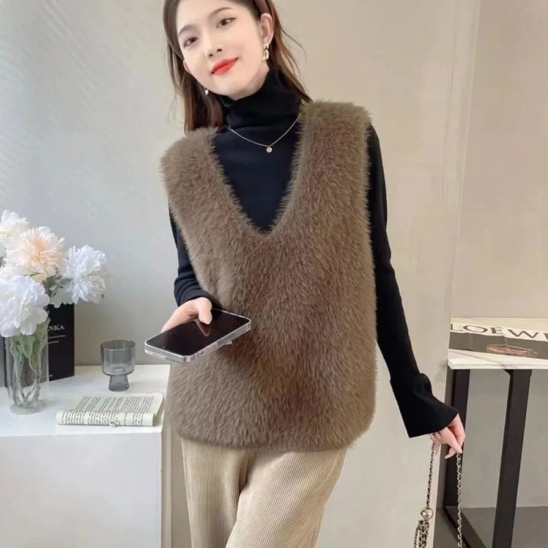 防水貂绒经典马甲秋季大码甜美宽松显瘦高级独特别致毛针织衫外穿|undefined