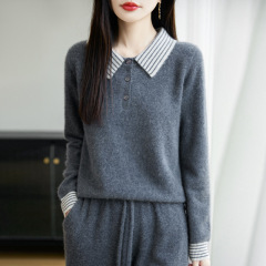 2025新款秋冬100纯羊毛衫女翻领毛衣韩版宽松针织打底衫女装上衣