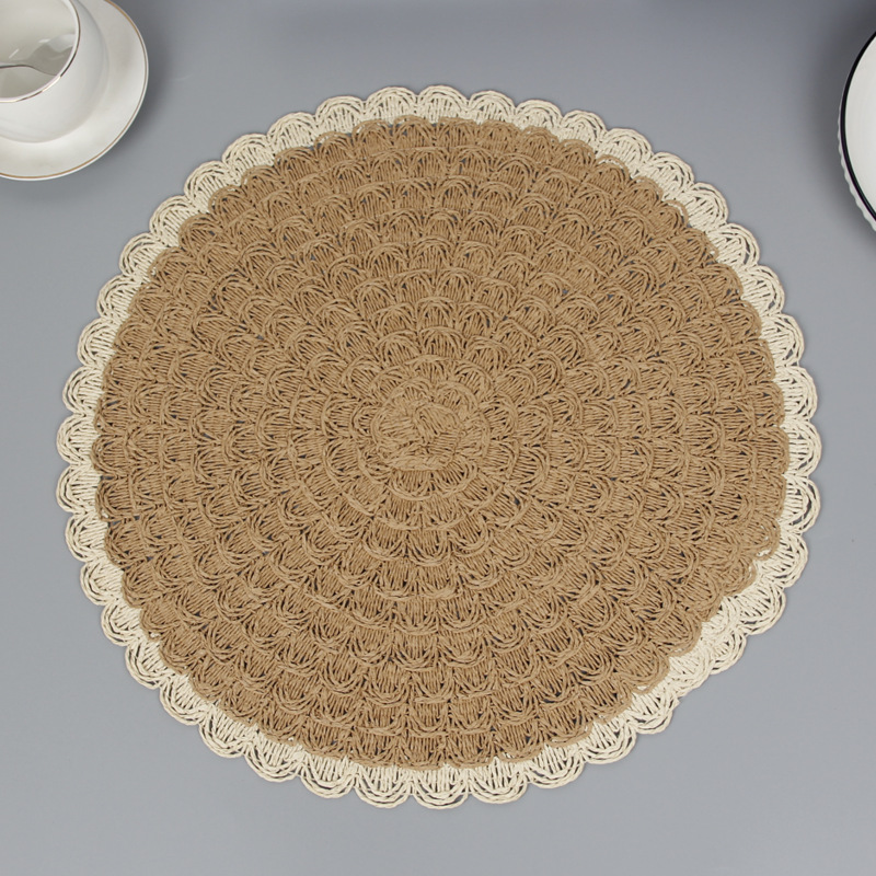 Amazon agua corrugada almohadilla de aislamiento térmico de papel creativo simple almohadilla de decoración de viento tejida a mano almohadilla de mesa redonda