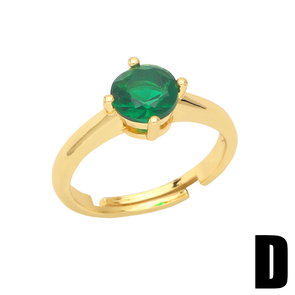 Simple Copper 18K Gold-plated Emerald Zircon Open Ring