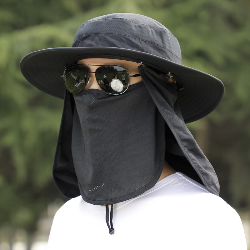 遮阳帽夏季防晒透气渔夫帽男士户外钓鱼帽子男遮脸防紫外线太阳帽