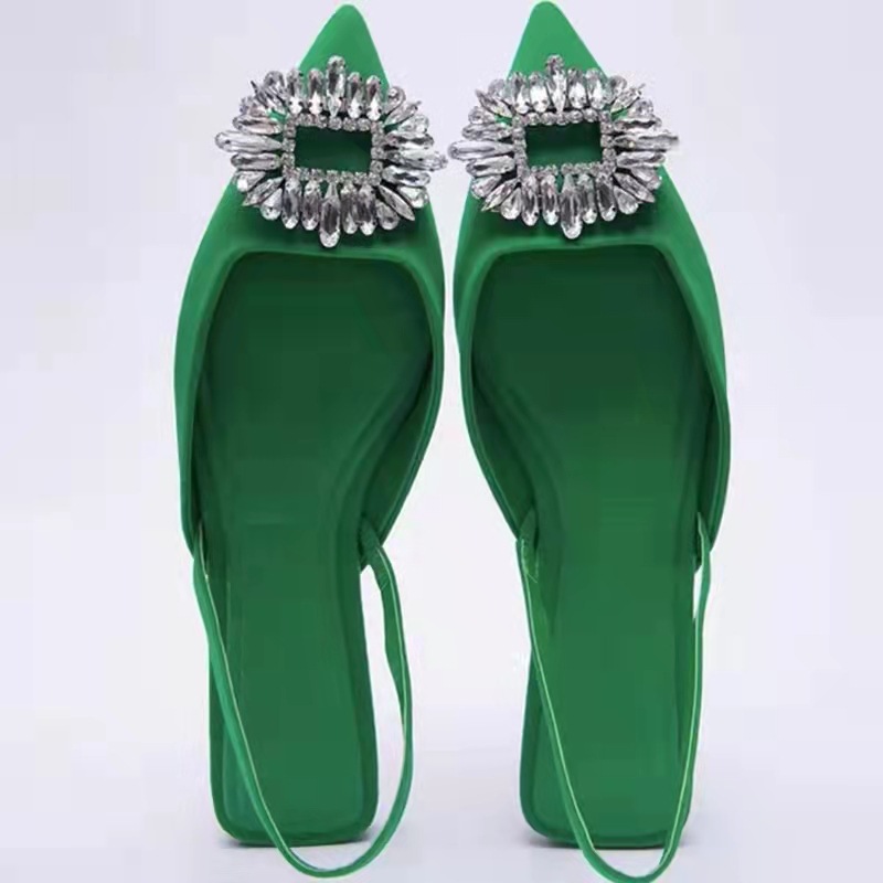 Pointed toe flat bottom rhinestone solid color sandals NSYBJ132018