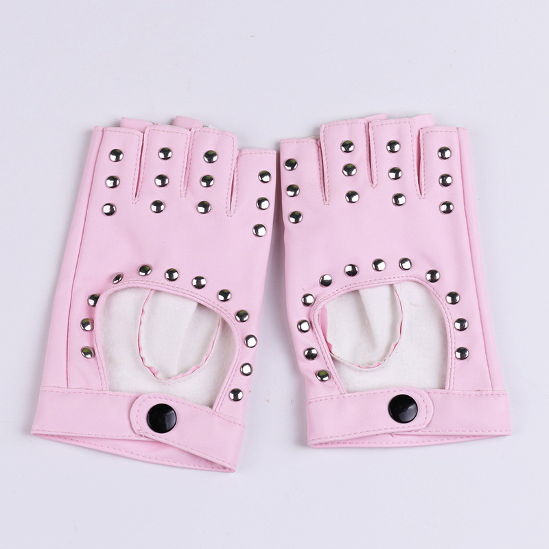 Danza de las mujeres guantes medio dedo rendimiento corto cyberpunk remache pole dance dedo abierto Hip Hop discoteca guantes de cuero