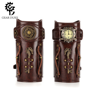 Halloween steampunk COSPLAY anime game PU leather color matching arm set stage performance costume gloves_voghion.com
