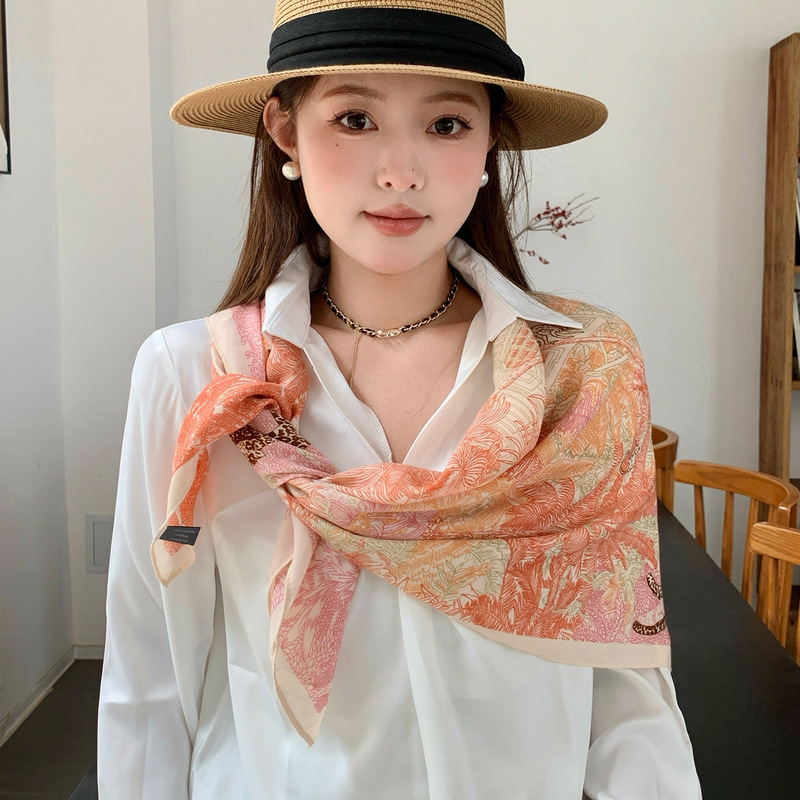 ベージュカシューフラワー 90 綿とリネンの大きな正方形のスカーフ女性の夏薄い旅行日焼け止めショールスカーフ包頭スカーフ|undefined
