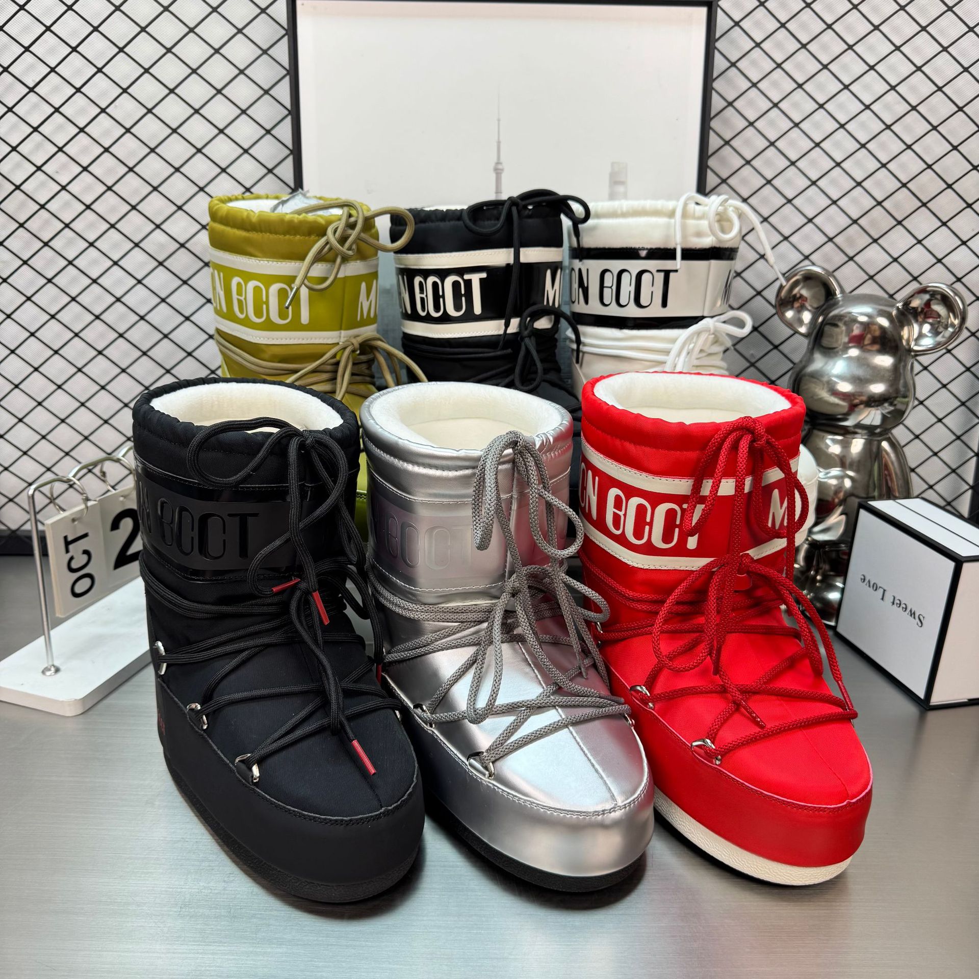 Winter non-slip keep warm ski high boots platform with shoelaces
