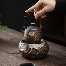 日式鎏金鐵釉蓮蓬溫茶爐 粗陶復古蠟燭加熱茶台保溫底座功夫茶具