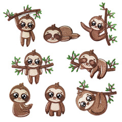 New Style Sloth Cute Animal Embroidered Sticker Bulk Clothing Accessory Backing Glue Kids Decorative Embroidery Patch