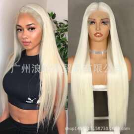 女士长直发假发 渐变金色13x3前蕾丝假发 化纤假发150%密度24英寸