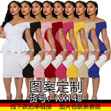 XX148 速卖通亚马欧美女装OL通勤V领性感纯色无袖包臀连衣裙夏秋