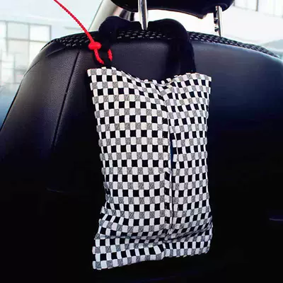 Leather Tissue Bag for Women – Car tissue box/set - simple-style-black-and-white-small-check-bag