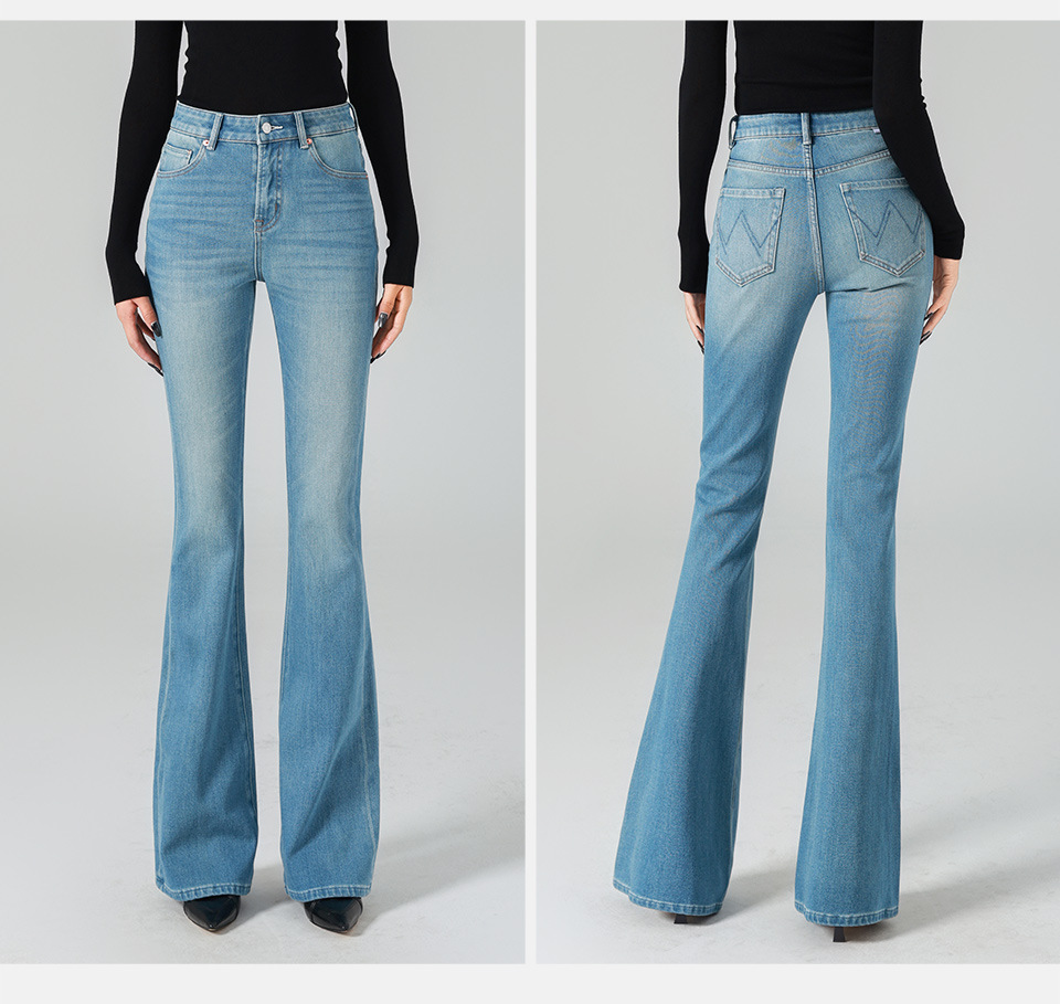 Retro High Waist Micro-horn Jeans Women's Jeans Versatile Four-season Color Four-sided Elastic Tight Body Hip Lift_ecoleips.com