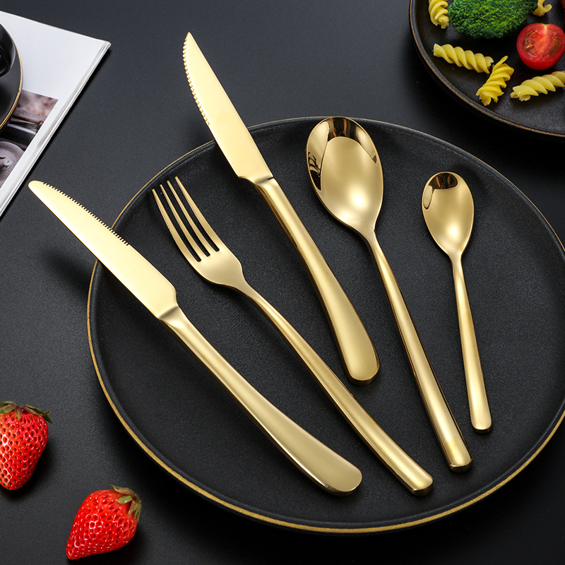 Cuchillo, tenedor y cuchara de acero inoxidable de la serie Moonlight Comida occidental engrosada cuchillo y tenedor de filete cuchara de café plateada en titanio juego de vajillas logo