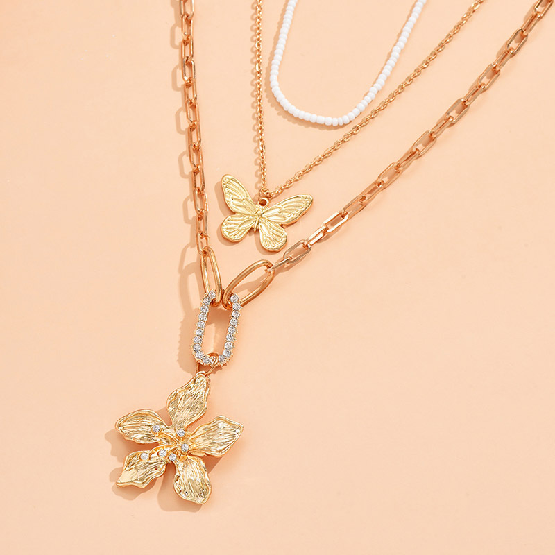 1 Set Fashion Butterfly Alloy Plating Rhinestones Womenu0027S Pendant Necklace
