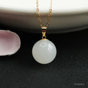 Yuyu 18k gold inlaid natural Hetian jade pendant white jade round bead necklace jade live wholesale HT2052814