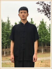 夏季棉绸短袖上衣纯棉休闲太极武术服中老年唐装传统款晨练服白色