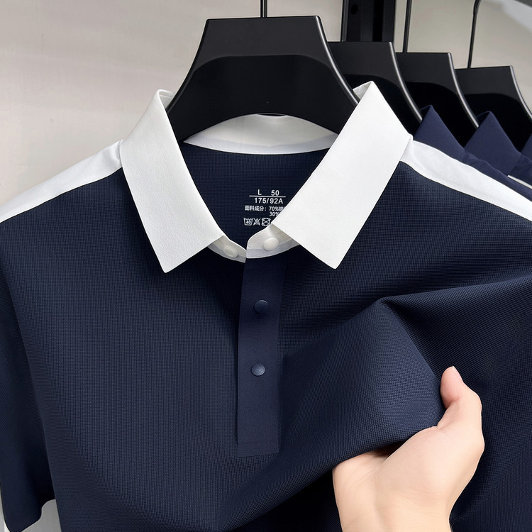 Men's High-End Seamless Short-Sleeve Polo Shirt 2026 Summer Thin Cool-Feel High-Elasticity Turn-Down Collar Half-Sleeve T-Shirt