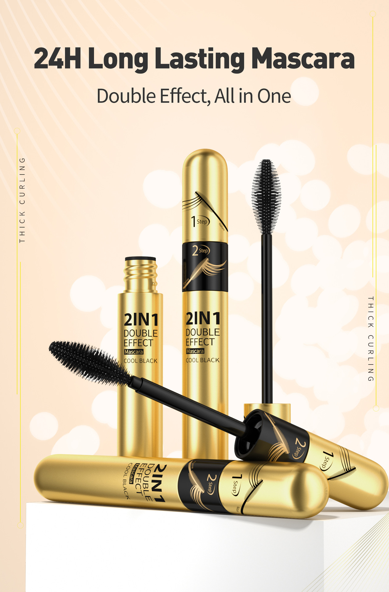 HelloKiss Natural, Slender, sweat-resistant, non-smudge mascara, Thick and curling Dual-effect Mascara, Cross-border makeup details Picture