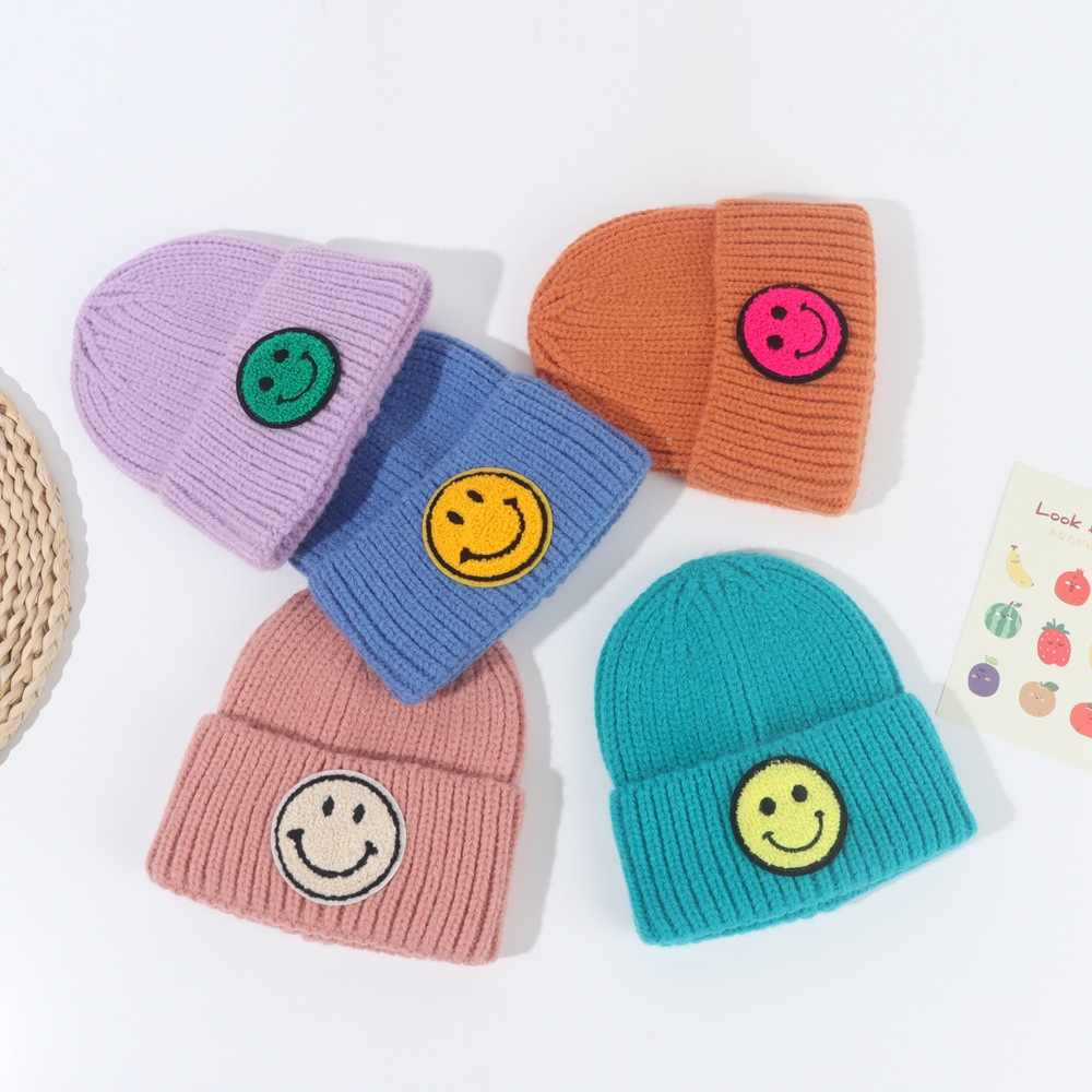 Bonnet tricot pour le visage souriant des enfants d39hiver coren bonnet en laine  capuche chaude couleur bonbon mignonpicture17
