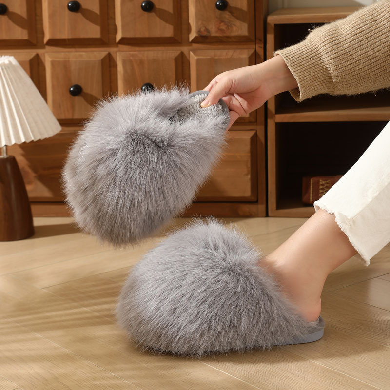 Cross-border best-selling fluffy slippers for women, wholesale autumn and winter TPR plush home slippers, women's large-size slippers for export Cross-border best-selling fluffy slippers for women, wholesale autumn and winter TPR plush home slippers, women's large-size slippers for export