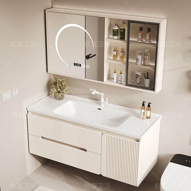 Oak Ceramic Integrated Cream Wall Cabinet Bathroom Cabinet Floor Cabinet Combination Smart Simple Washroom Washbasin