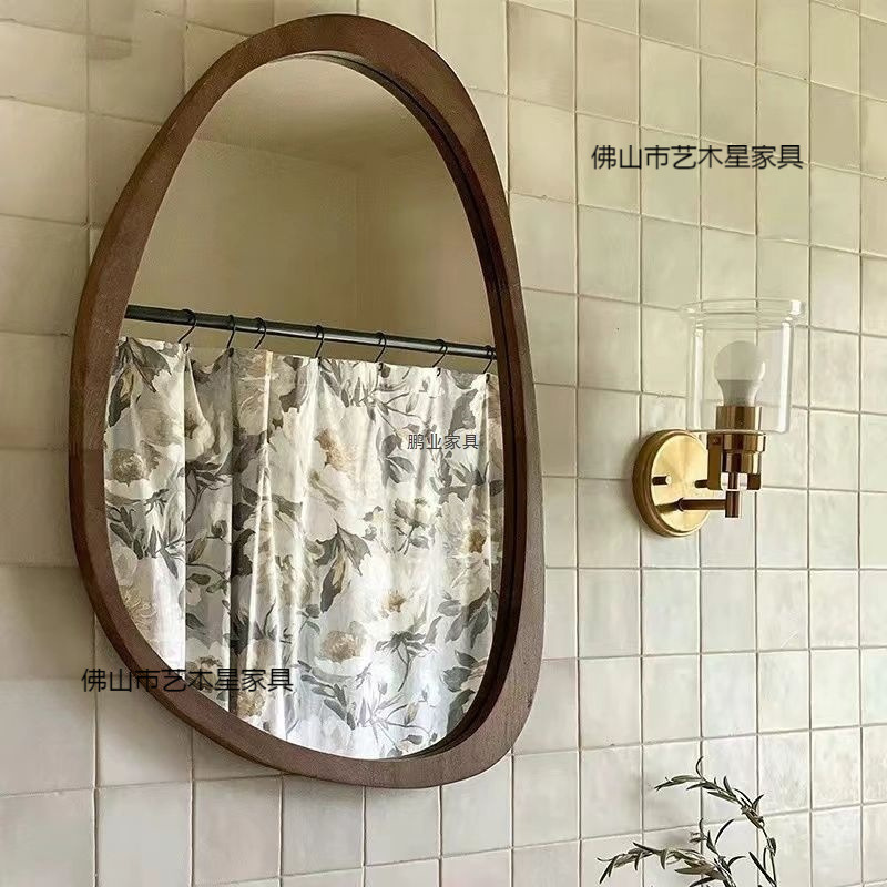 American Retro Bathroom Mirror, French-Style Bathroom Mirror, Irregular Makeup Mirror, Dressing Mirror, Vintage Wall-Mounted Smart Mirror