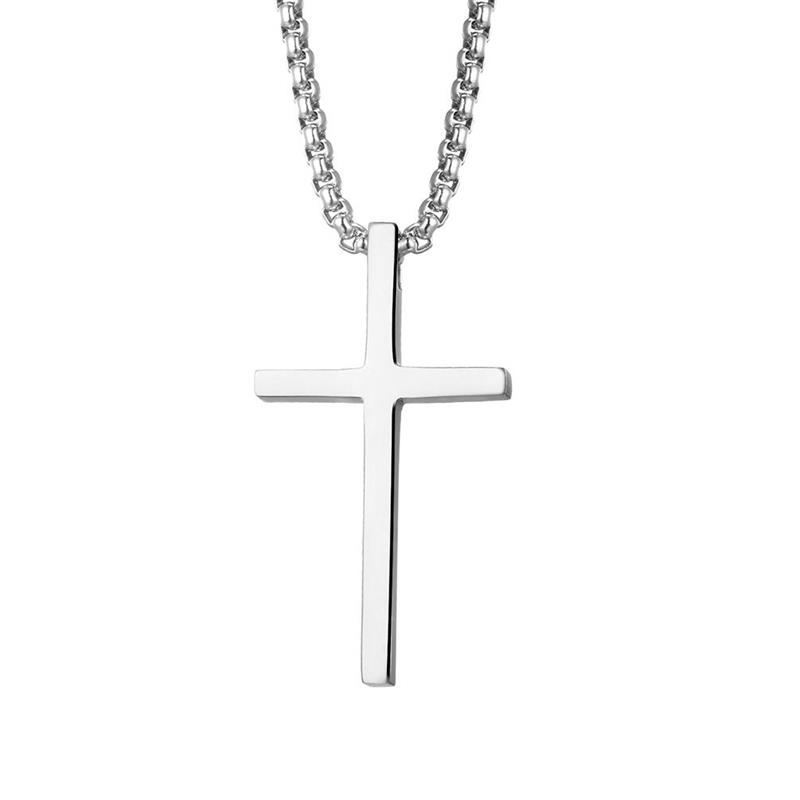 Nuevo collar con cruz lisa de acero de titanio para hombre, colgante de hip hop, cadena larga versátil para suéter, accesorios_voghion.com