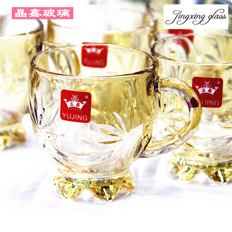 BB4C批發水晶茶杯小杯玉晶玻璃杯帶把水晶杯咖啡杯玻璃水杯家