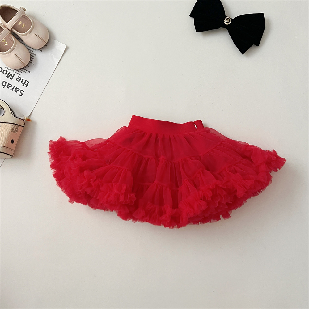 2024 niñas otoño y invierno nueva falda Tutu falda de torta para niños falda corta de torta bebé universal princesa red de pimples
