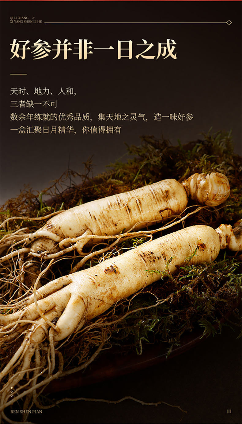 Qi Li Xiang American Ginseng Slices Gift Box 105g Large Soft Branch Panax quinquefolius Slices from Changbai Mountain quality and texture