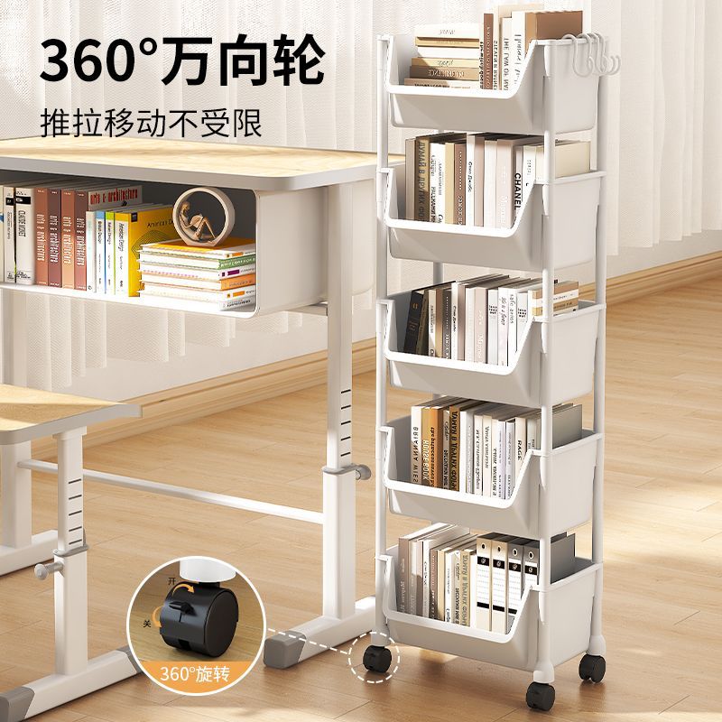 小推車書架家用零食落地多層帶輪收納置物架移動臥室書櫃簡易宿舍