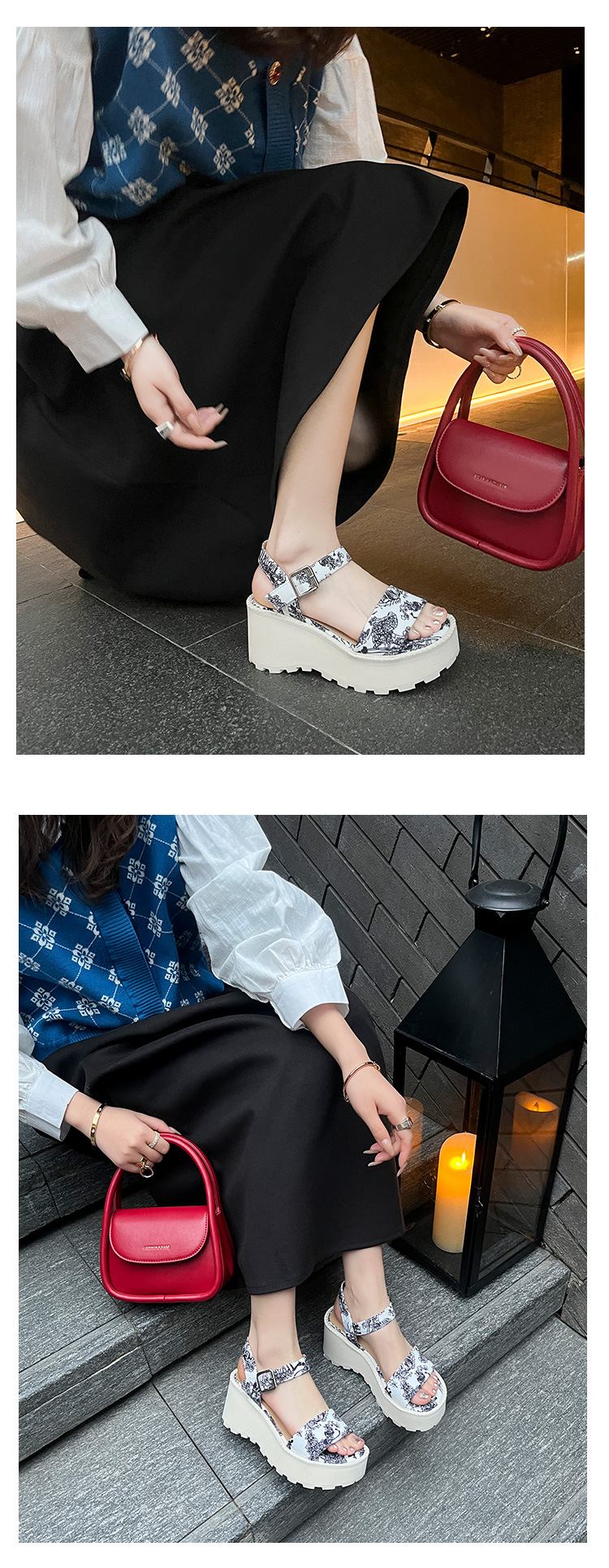Sandal cao gót nữ phong cách Trung Hoa đế xuồng hở mũi quai ngang — Đen 11cm, Trắng 11cm, Trắng 9cm, Đen 9cm chi tiết 18