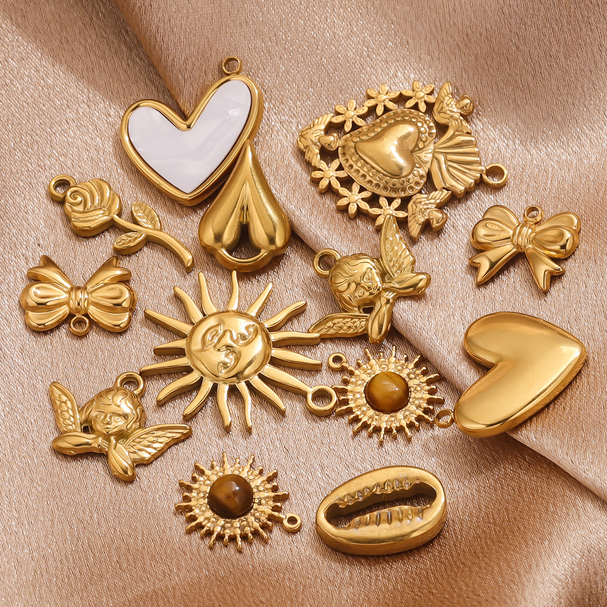 All Seasons Season 5 PCS/Package 304 Stainless Steel Sun Heart Shape Bow Knot Pendant DIY Ornament Accessories