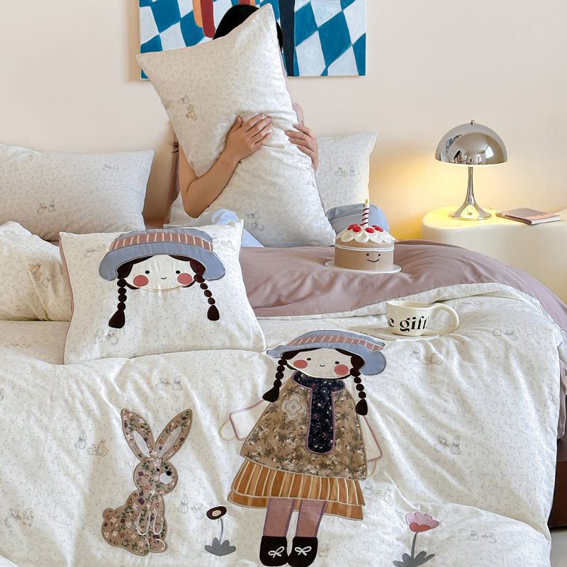 A-KBLK-더블 레이어 원사-블루 모자 소녀-밀크 화이트