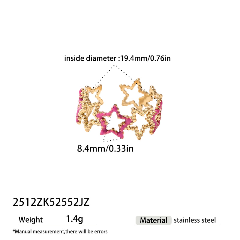 Tina Europa y los Estados Unidos transfronterizos de acero inoxidable penta estrella de color goteo de aceite simple estrella abierta anillo ajustable mujer