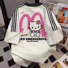 纯棉美式高街凯蒂猫短袖t恤女夏季新款宽松三条杠Kitty猫上衣服潮