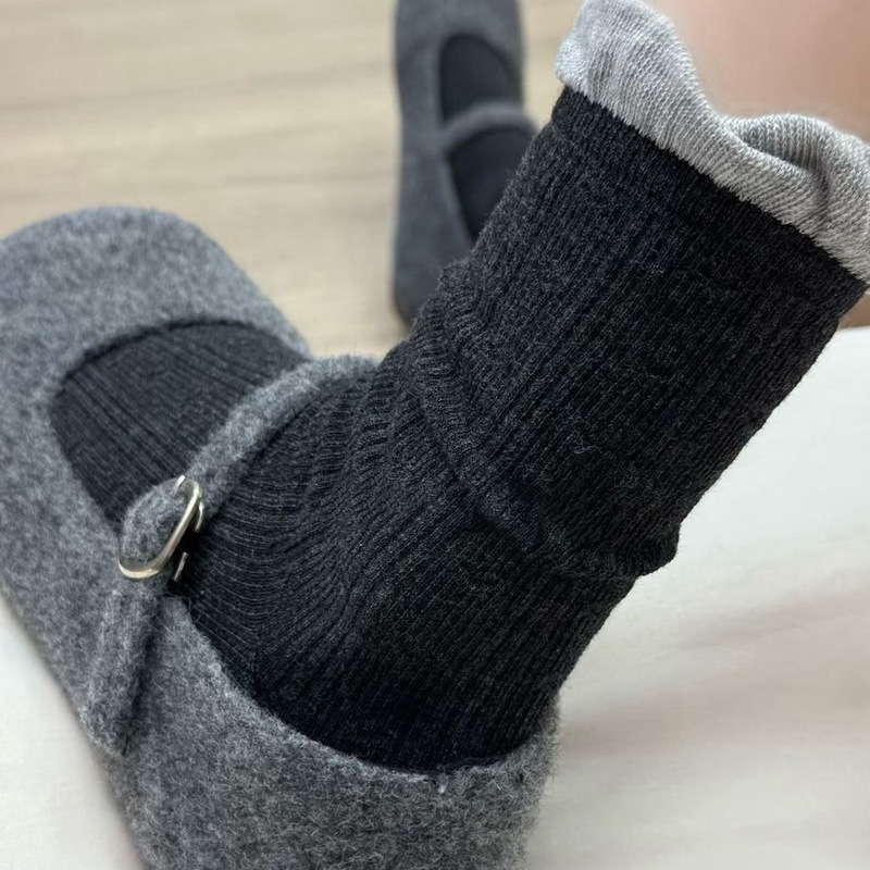 甜系4色·miu风拼色暗纹爱心堆堆袜泡泡口甜美日系撞色复古中筒袜|undefined