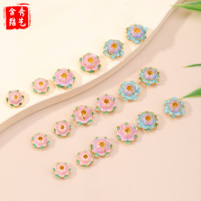 景泰蓝珐琅彩保色18k金莲花隔珠吊坠挂件diy手链项链手串饰品配件