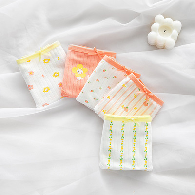 清新可愛貓咪小碎花中腰女款日系女生全棉裆批發少女純棉內褲女士