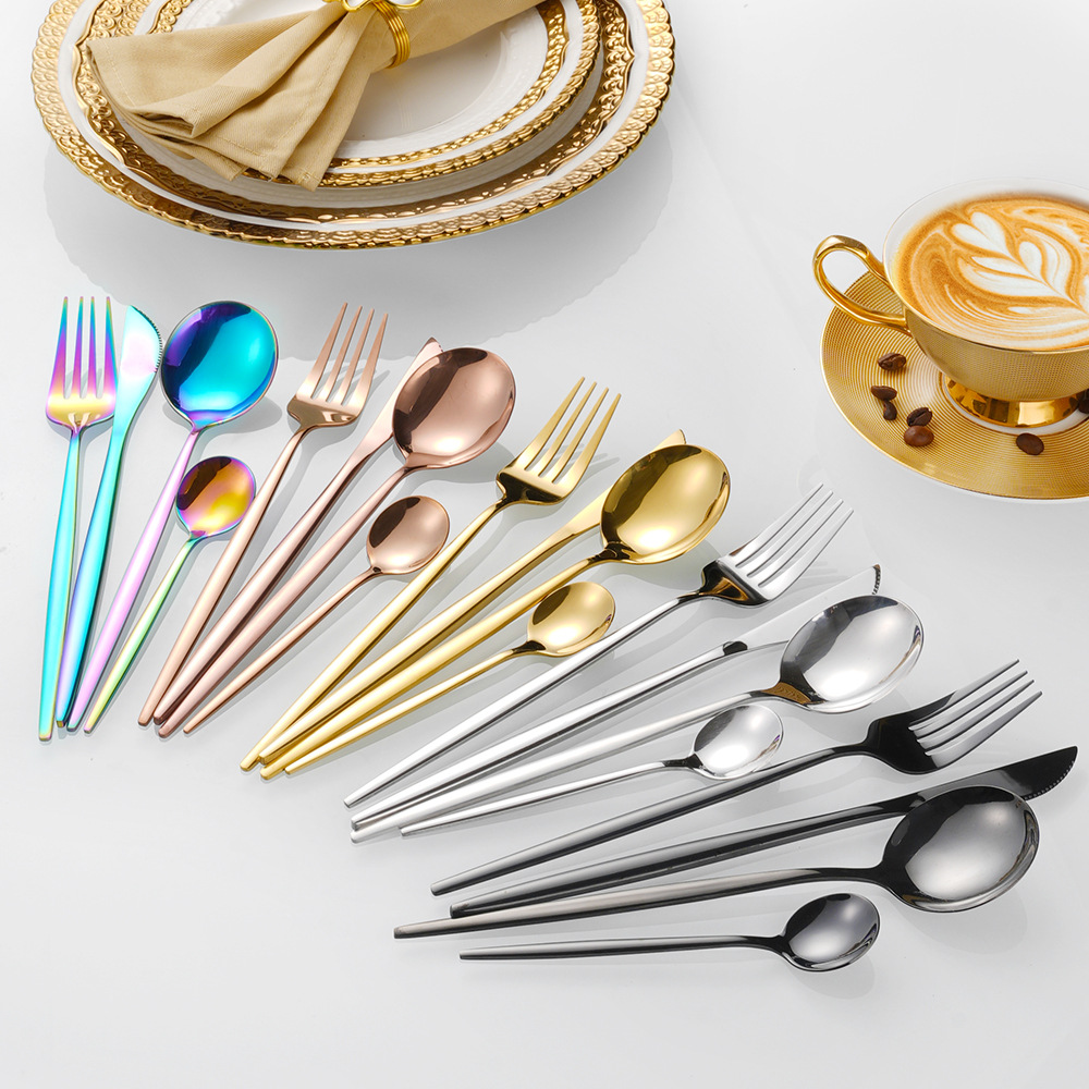 포르투갈 스테인리스 스틸 나이프, 포크, 스푼 아마존 식기 골드 스테이크 나이프와 포크 세트 크로스보더 스푼 4종 세트 선물 상자