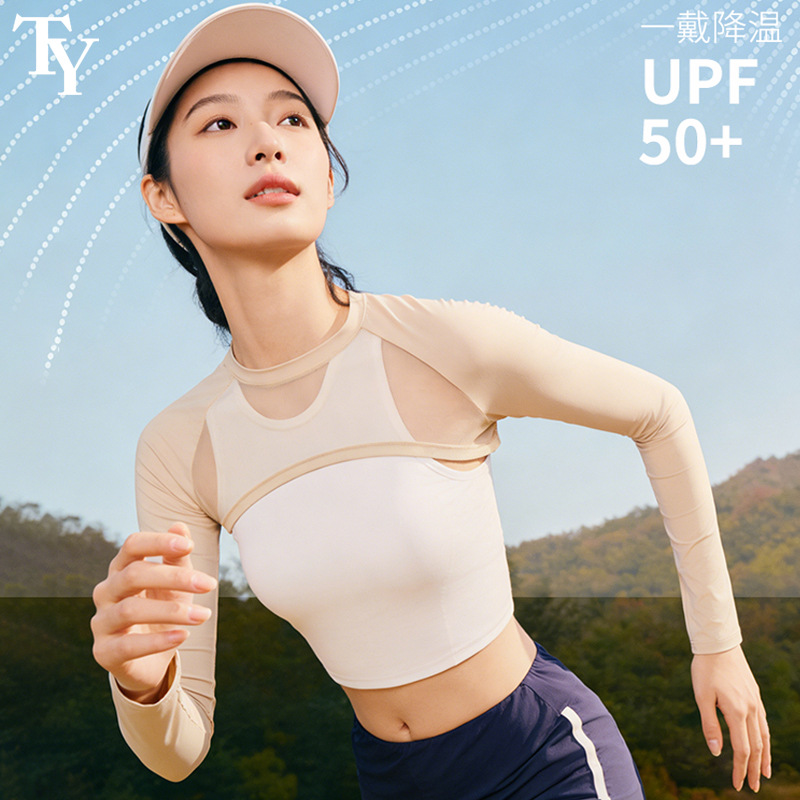 TY Summer Ice Silk Sun Protection Shirt for Women, Long Sleeve Golf Sportswear, Breathable, Slim Fit, Lightweight Sun Protection