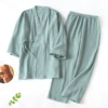 Green pure color cloth kimono long set HLL female