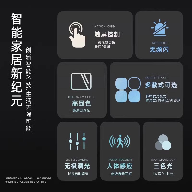 Espejo redondo inteligente con marco de luz LED espejo de baño pantalla táctil antivaho espejo de baño de maquillaje de baño sin perforación